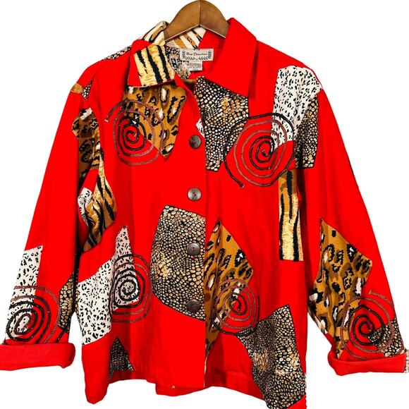 Vintage New Direction Bold Print Shacket Mix Media Animal Button - XL - Picture 1 of 5